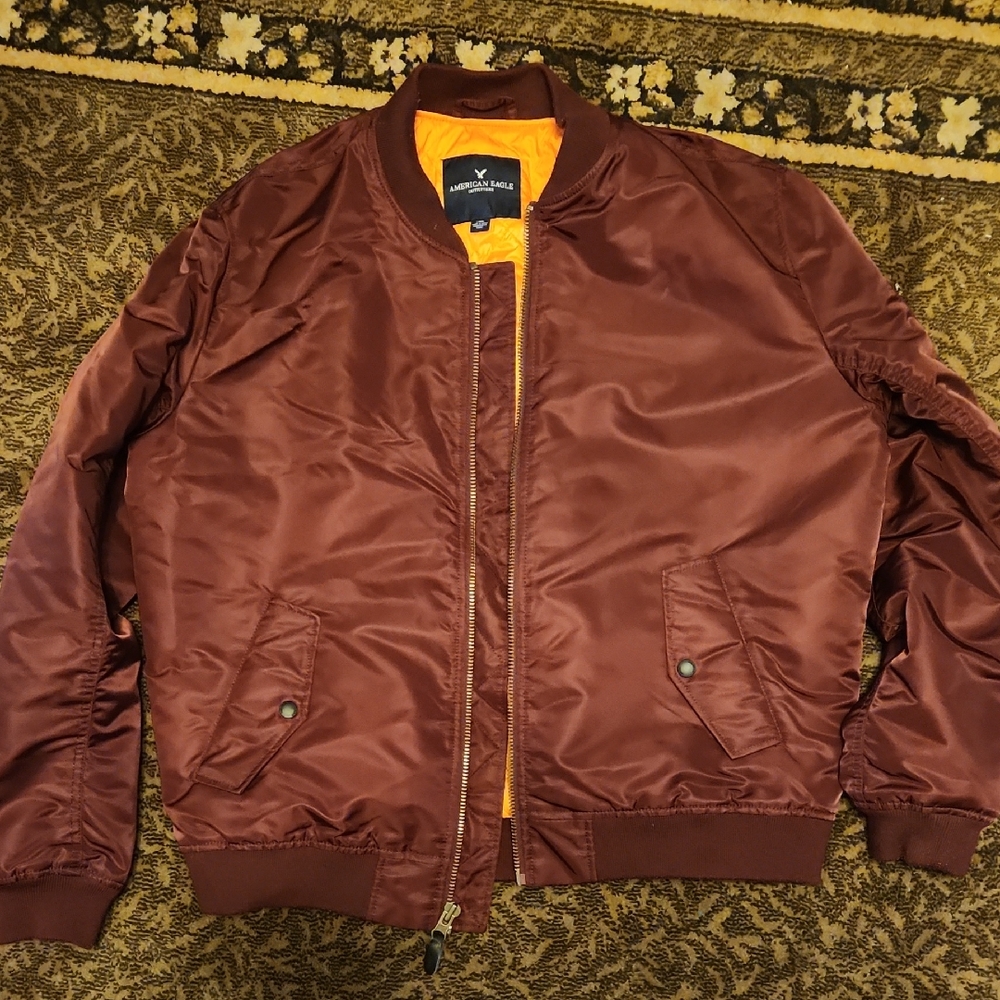 American Eagle Outfitters Brown Bomber Jacket with Ribbed Cuffs